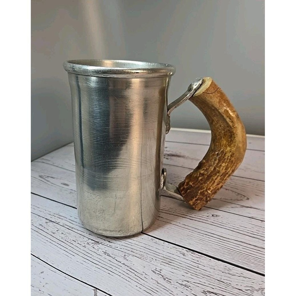 Pewter Beer Stein Cup Tankard Mug With Antler Handle Dad Dude Gift
